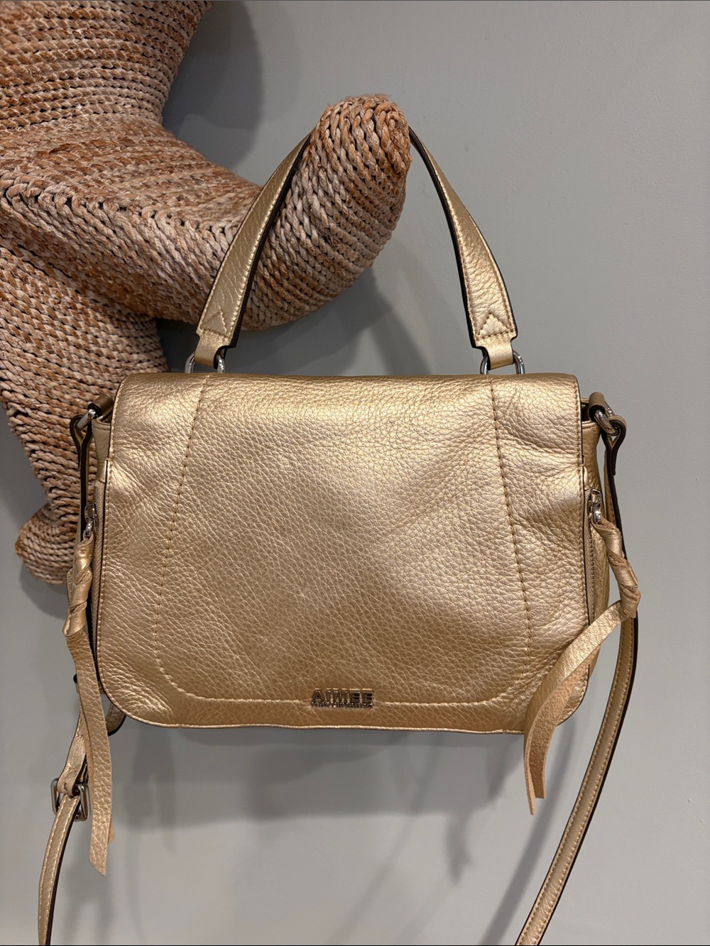 Aimee Kestenberg Gold Leather Crossbody Satchel shoulder bag